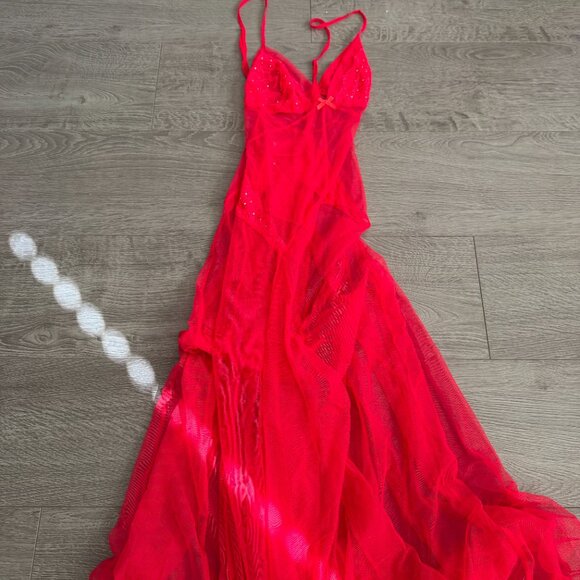 Victoria’s Secret Red Sheer Lace Maxi Babydoll Lingerie Dress Small - Picture 2 of 8